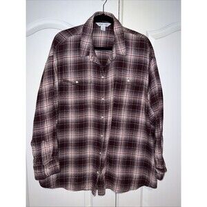 Old Navy The Boyfriend Shirt Flannel Women’s 2X Butter Rust Purple Plaid Button